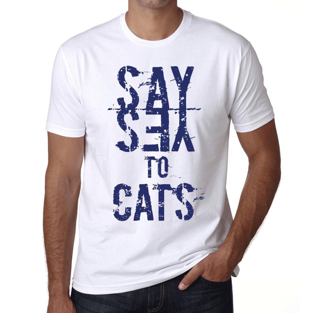 Men’s Vintage Tee Shirt Graphic T Shirt Say Yes To Cats White