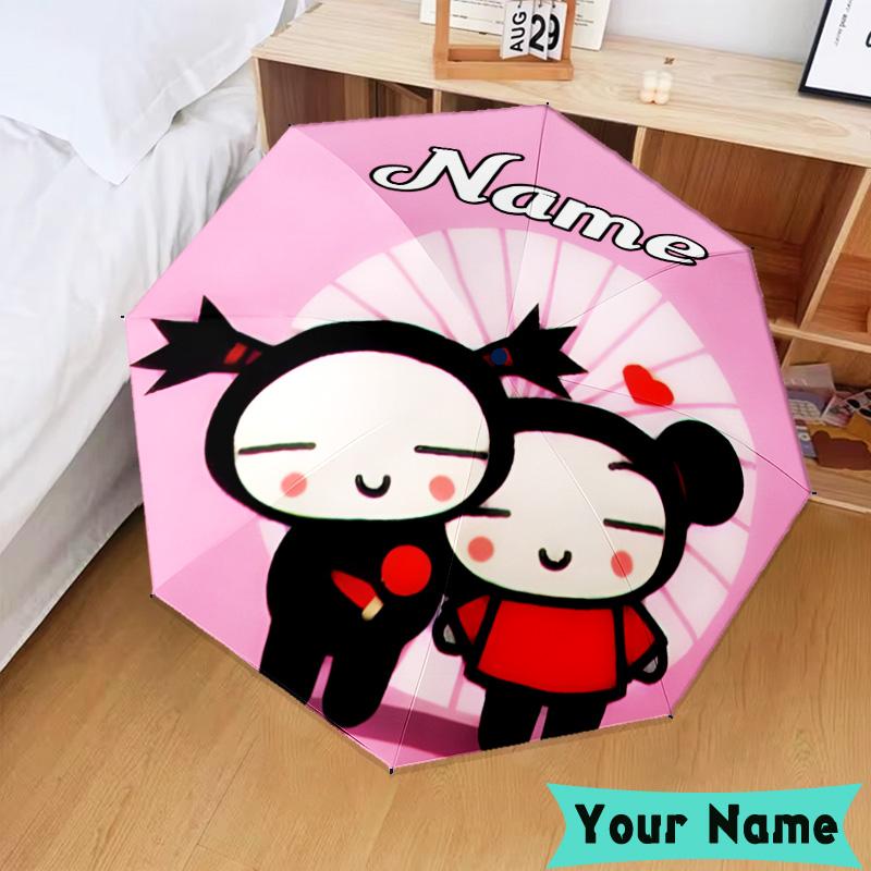 Custom Name Heartfelt Pucca Love Umbrella, Foldable Umbrella Suitable for Outdoor Shopping Travel Sports, Exquisite Gift for Family