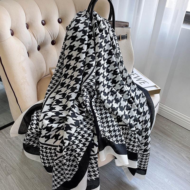 Korean Version of Houndstooth Women's Spring and Summer Sun Protection Shawl Cotton and Linen Beach Towel