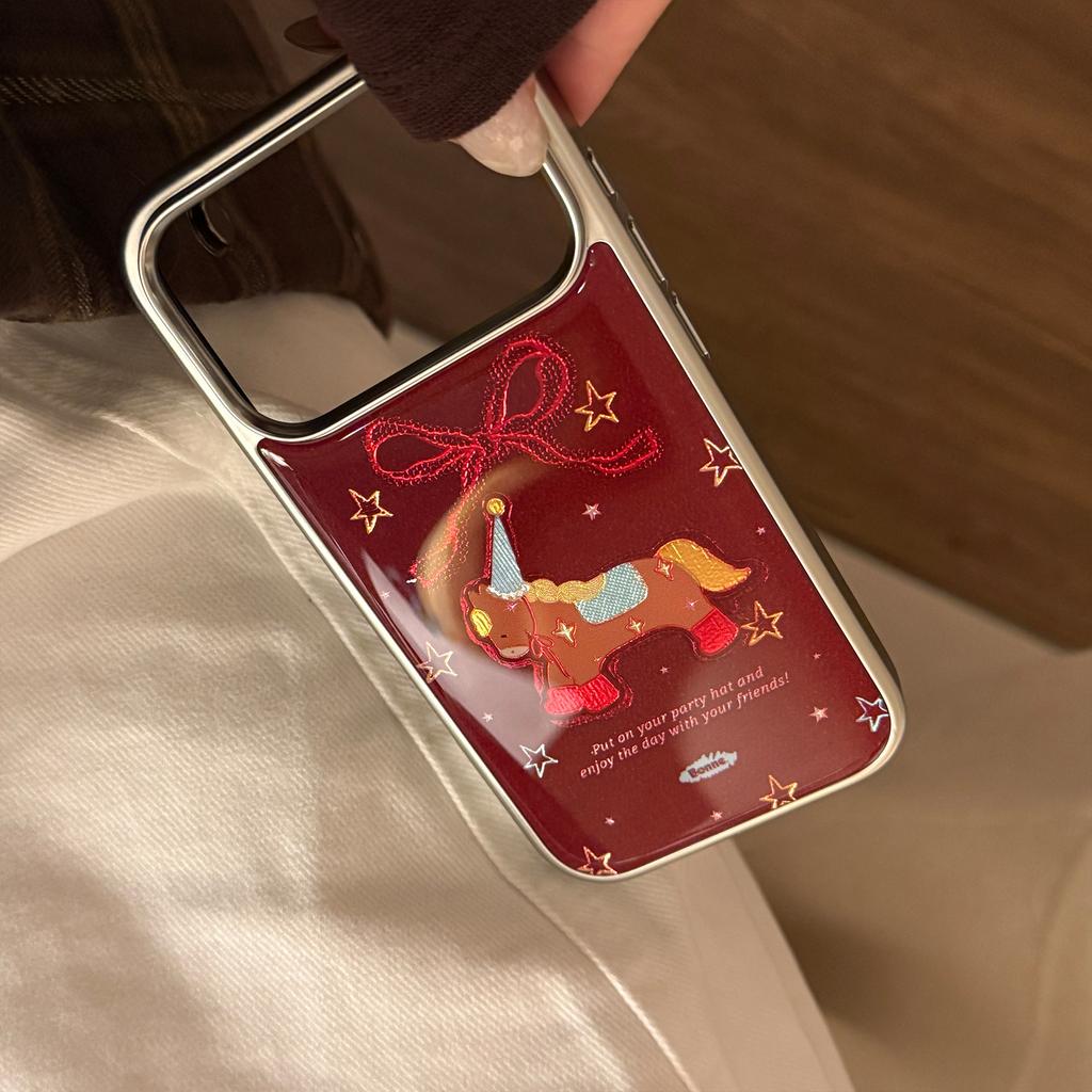 Позолоченный чехол для мобильного телефона Pony iPhone17promax 13 Праздничный красный 16 Apple 17 и другие модели