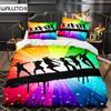 Пододеяльник для танцев из микрофибры Crowd Carnival Комплект постельного белья для двоих с изображением радужных полосатых звезд Youth Vitality Theme King Quilt Cover