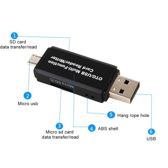 Портативный высокоскоростной кардридер SD TF OTG Micro USB для мобильного телефона