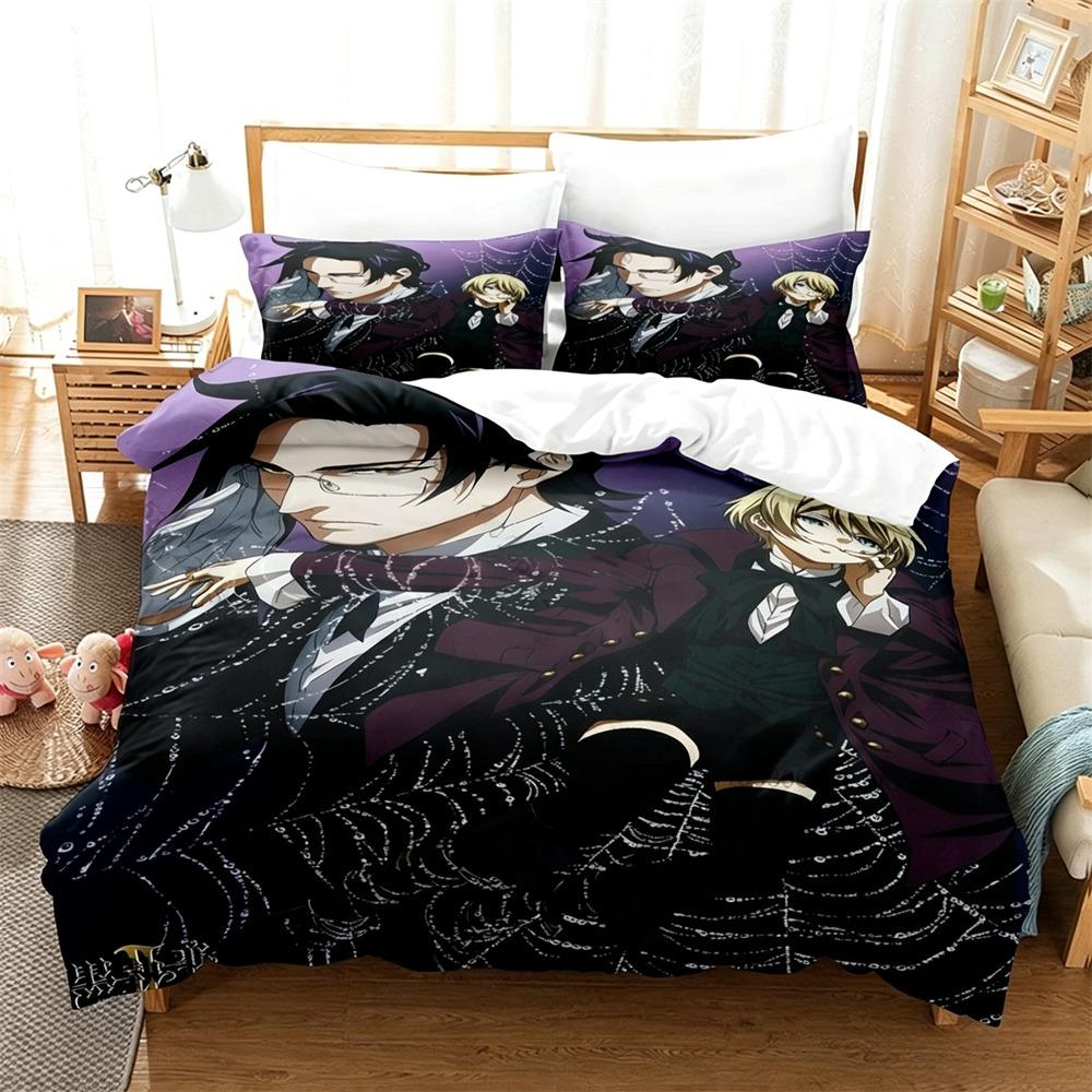 Black Butler Kuroshitsuji Bedding Set 2/3 Piece Duvet Cover Set Sebastian Ciel Cartoon Bed Linen for Kids Adults Bedroom