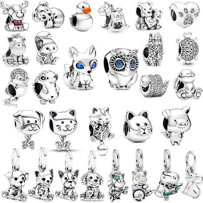 Новый S925 стерлингового серебра домашнее животное кошка собака лиса сова черепаха животное серии слон подвеска из бисера подходит оригинальный браслет DIYJewelry