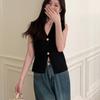 V-neck Knitted Waistcoat Top Single Breasted Knitwear Women Fashion Vest Crop Coat  Summer/Autumn