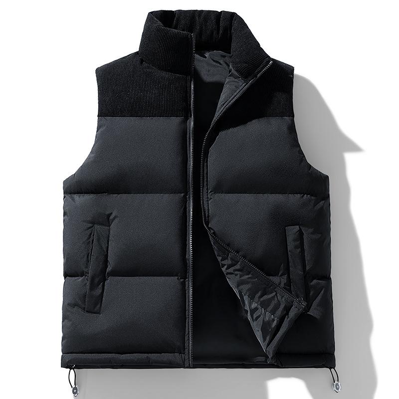 Men's Down Cotton Vest Autumn Winter Trend Corduroy Color Block Vest Thickened Warm Casual Sleeveless Jacket for Men