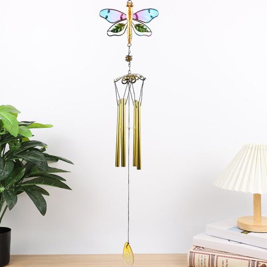 Stained Glass Wind Chime for Outside Handmade Dragonfly Hummingbird Metal Windchime for Outdoor Indoor Home Garden Patio Yard Window Decoration