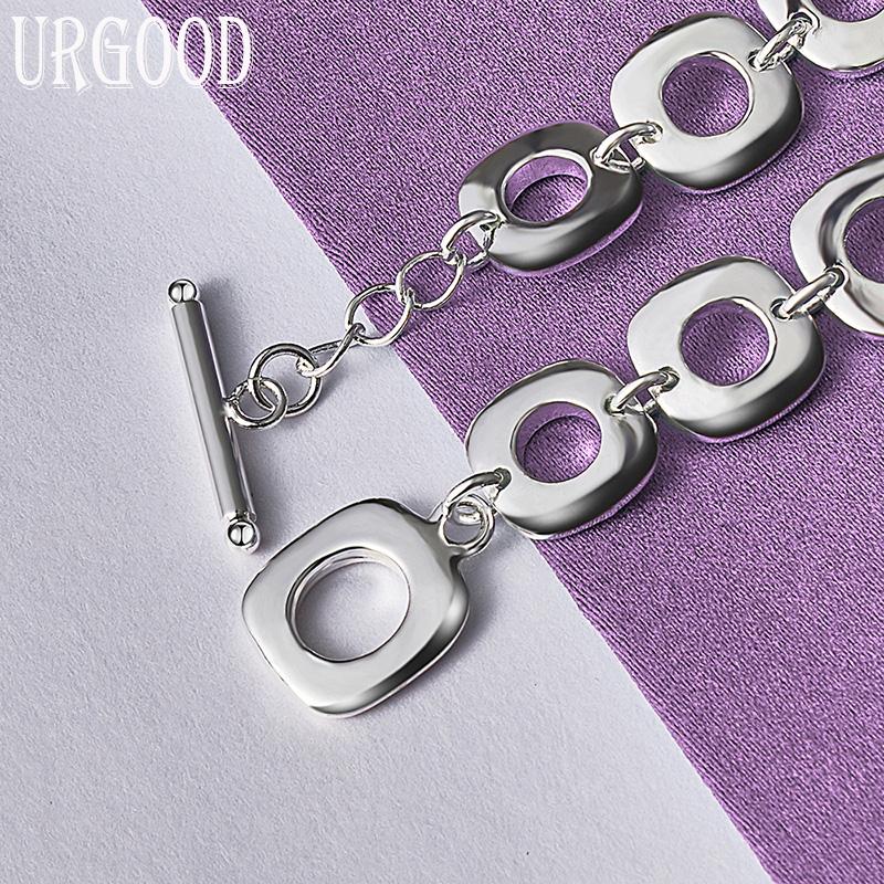 925 Sterling Silver Square Bracelet Party Fashion Gift Jewelry