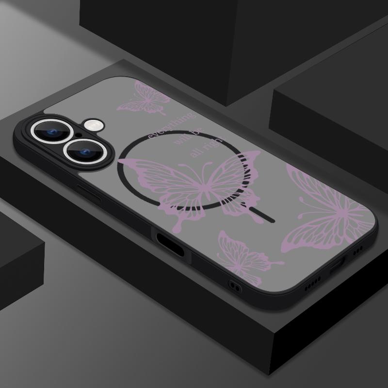 Butterfly Pattern Wireless Charge Magnetic Case For iPhone 16E 16 Pro Max 15 Pro 14 13 for Magsafe Soft Edge Shockproof Matte Clear Phone Cover