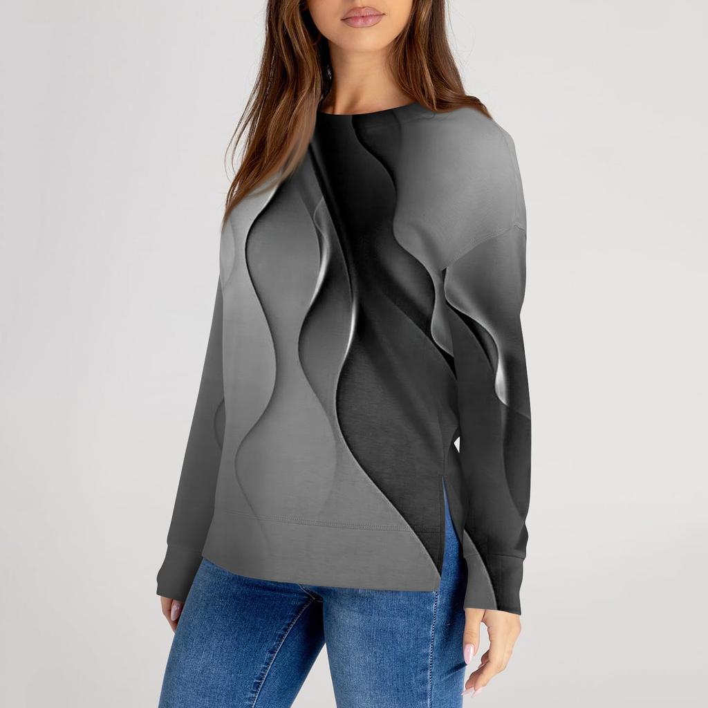 Женский повседневный модный однотонный свитер с круглым вырезом и длинными рукавами