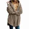 Women's Fashion Solid Color Pocket Button Hooded Loose Casual Plush Jacket