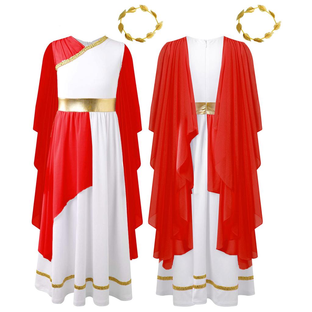 Дети греческая Афина Гостуме девушки принцесса шифоновое длинное платье платье с повязкой на голову для косплей вечеринки