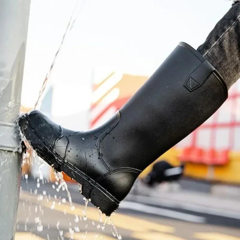 Модные резиновые сапоги для мужчин, водонепроницаемые, устойчивые, фермерские, мужские, высокие, длинные, грязевые, городские, резиновые, оригинальные, износостойкие, новые