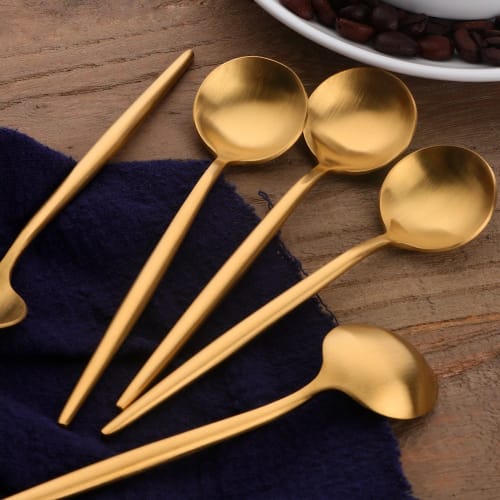 Bisda Portuguese-Style Coffee and Tea Spoon Set, Gold, 18/8 Stainless Steel, Set of 6, Cute Gift