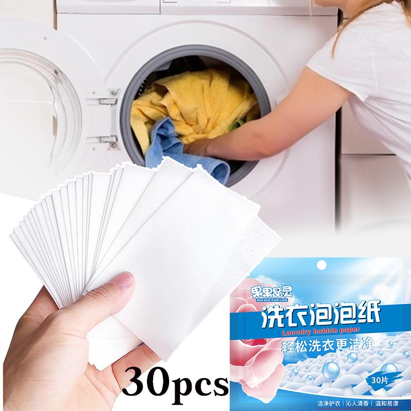 30PCS Sheets Paper Laundry Concentrated Cleaning Detergent Fragrance Washing Powder Gentle Soap