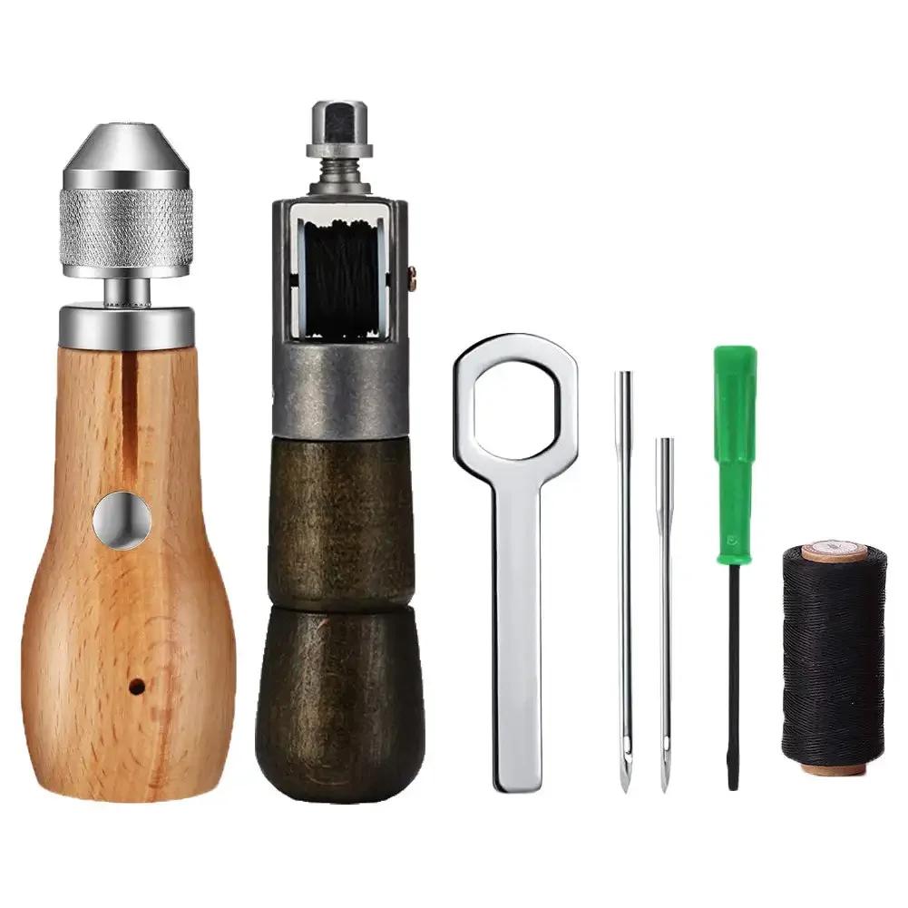 Leather Sewing Kit DIY Leather Sewing Awl Needle with Copper Handle Set Leather Canvas Tent Shoes Repairing Tool Nylon Thread