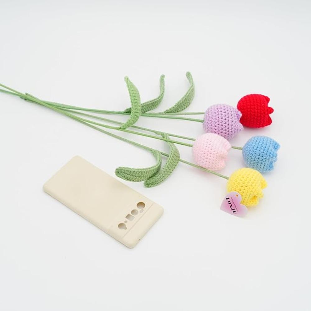 6 шт. вязаные крючком тюльпаны ручной работы вязаные цветы искусственные плетеные поддельные цветы со стеблями для украшения столов на День святого Валентина дома, свадьбы, вечеринки, офиса