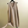 Long Knitted Vest Women V-neck Jacket Sweater Knee Length Dress Loose  Autumn Winter Sleeveless Solid