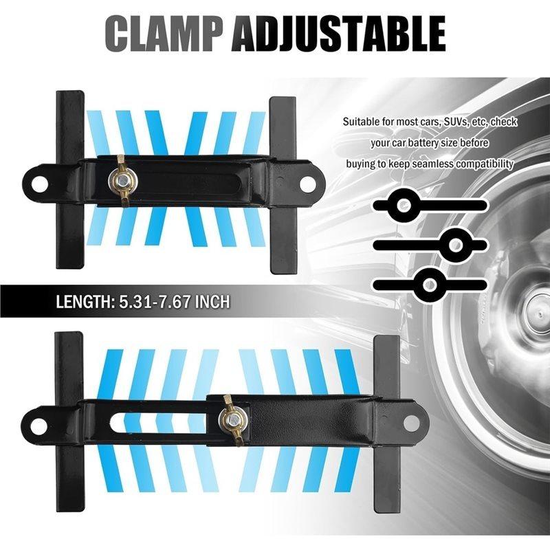 Car Battery Holder Bracket Kit,High Strength With Adjustable Clamp,J Hooks Battery Hold Down Kit