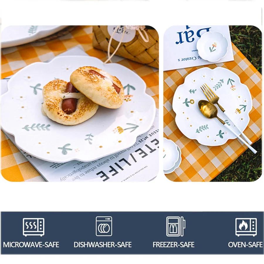 6/8,5-дюймовая керамическая обеденная тарелка с цветочным узором, матовая кухонная тарелка для пасты, хлеба, десерта, ресторанная посуда, сервировочное блюдо