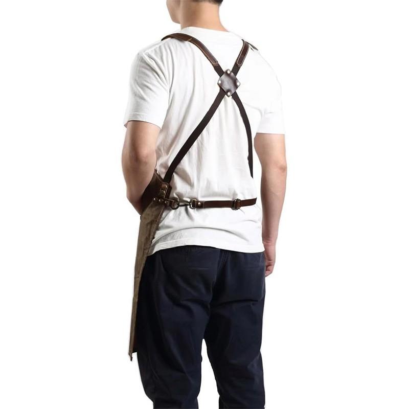 Unisex Working Apron Waxed Canvas Heavy Duty Waterproof Vintage Style Kitchen Workshop