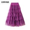 Spring and Autumn Women's Skirt Cake Skirt Mesh Long Skirt Design Half-body Skirt Peplum Mesh Splicing Puffy Skirt