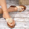 Women's Flower Flat Flip Flops Woman Sandals Ladies Slippers Boho Style Braided Band Open Toe Shoes, Casual Non Slip Slides