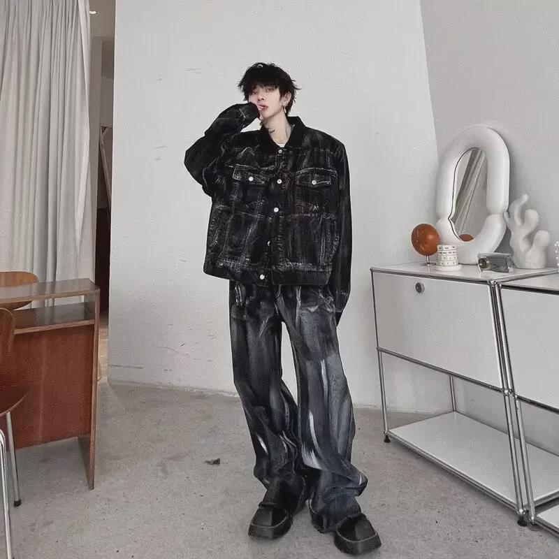 Men's Trendy Retro Washed Denim Two-Piece Suit: Jacket & Trousers