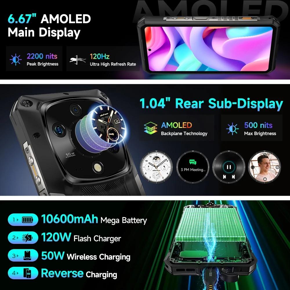Ulefone Armor 28 Pro 5G AI Защищенный Телефон 512 ГБ ПЗУ 120 Вт MTK Dimensity 7300 10600 мАч 6,67” AMOLED 64 МП Смартфон