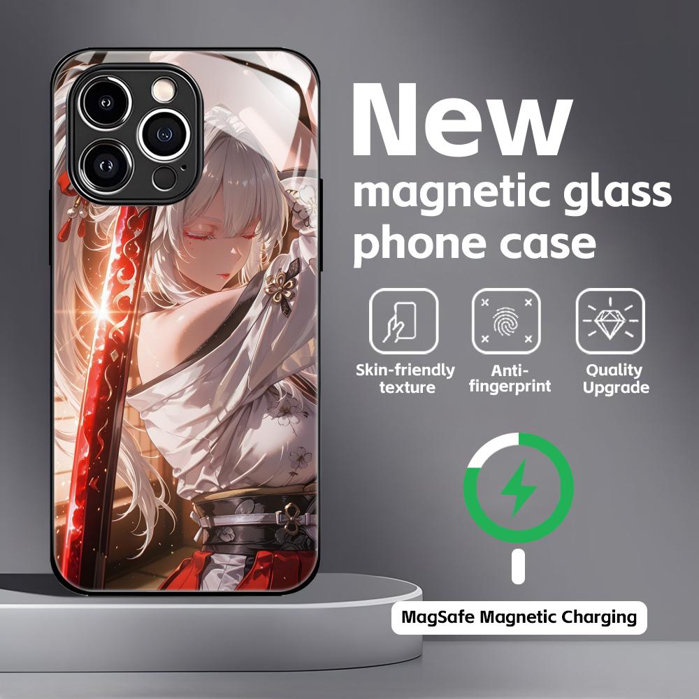 Чехол для телефона Wuthering Waves Hiyuki для iPhone 17 16 15 14 13 12 11 X XR XS 8 Plus Mini Pro Max Стеклянный Магнитный Чехол