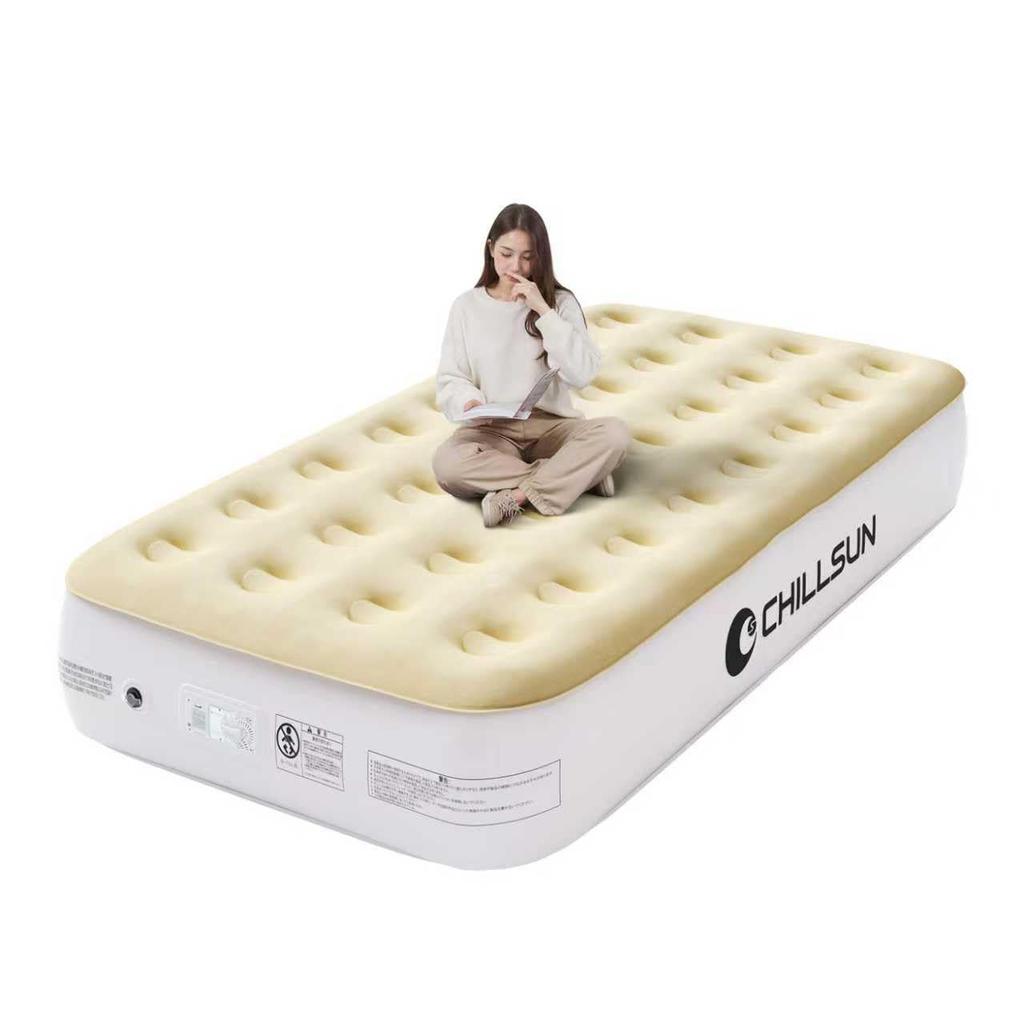 CHILLSUN Односпальная надувная кровать с электрическим насосом, прочная, для кемпинга, флокированная, 190 см длиной x 99 см шириной x 33 см высотой, вес 250 кг, удобная для сна, идеально подходит для домашнего использования