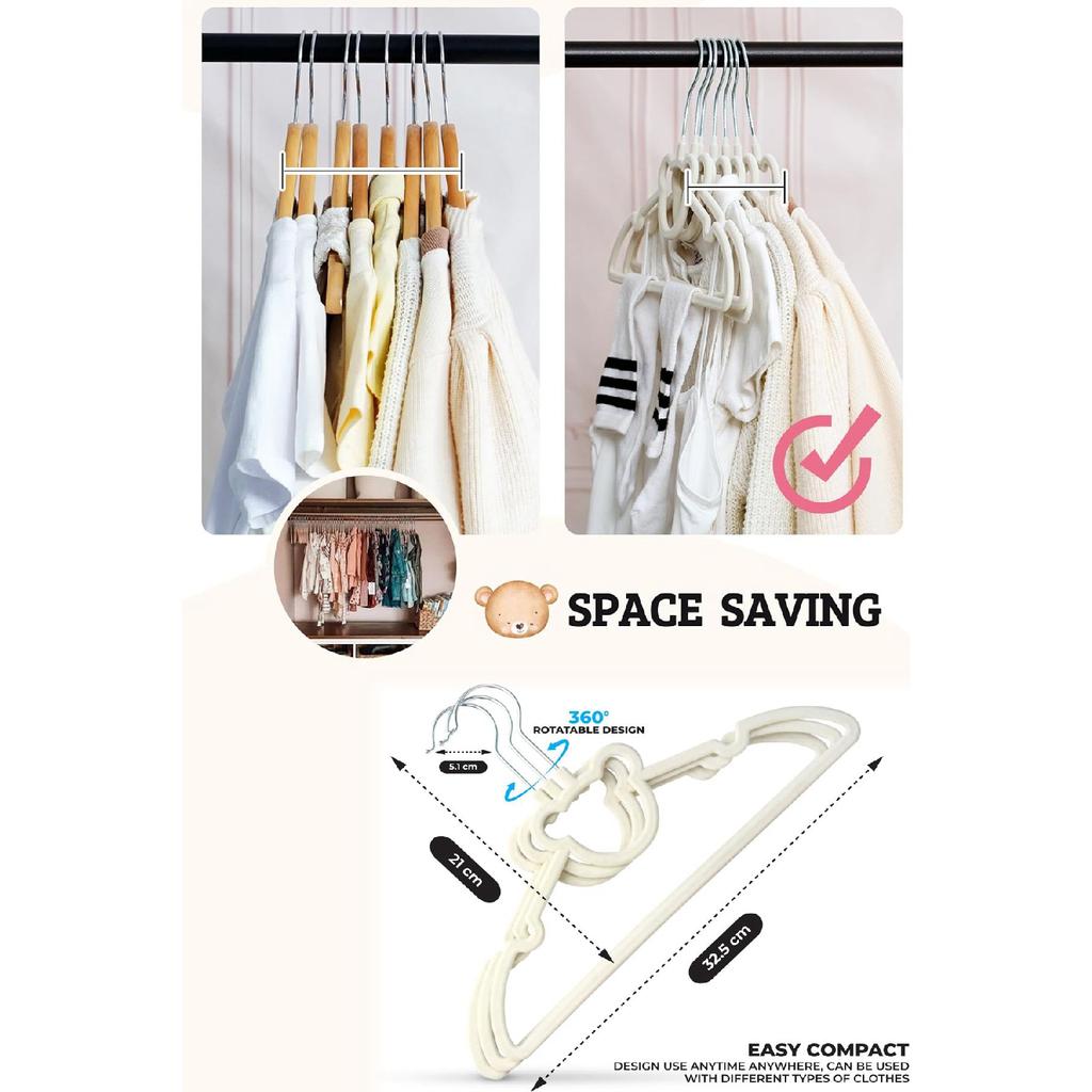 Teddy Bear Velvet Baby Kids Hanger Anti-slip Hanger Set Of 5 Rotating Hooks De231