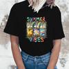Funny Summer Vibes Letter Print T-Shirt Womans Casual Tops Summer Cool T Shirt Plus Size Tops Tees