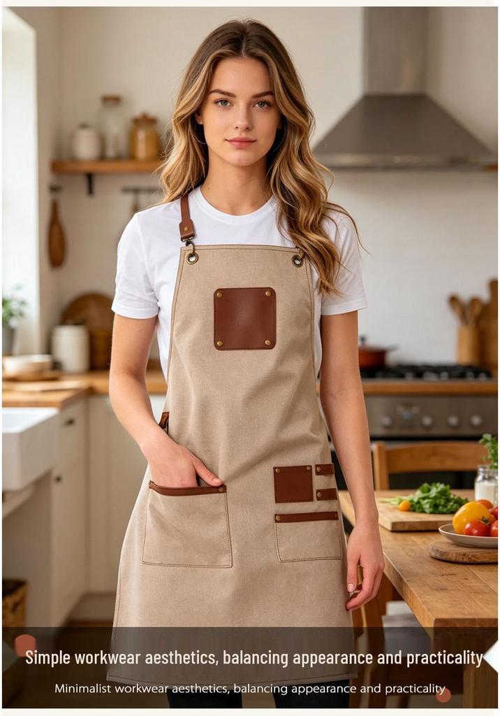 Индивидуальный холщовый фартук с кожаной лоскутной отделкой для кухонь, парикмахерских, выпечки и бариста – Унисекс-дизайн с ЛОГОТИПОМ