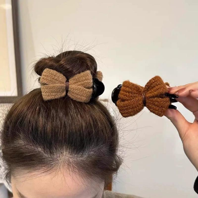 New Knitted Hairpin Female Milk Curry Sweet Casual All-match Bow Hairpin Hair Pans Hair Ball Hair Accessories