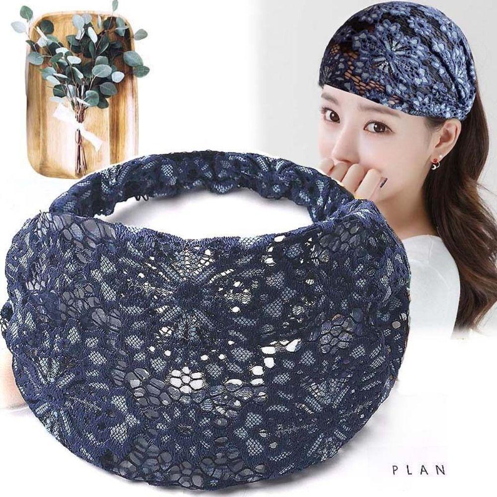 Сетчатая повязка для волос с широкими полями, эластичный обруч для волос с цветочным узором, темпераментная кружевная вышитая повязка на голову для девочек