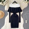 Women Chic Elegant Solid O Neck Long Sleeve Ruffle Patchwork Bodycon Dress Sexy Fashion Knit Elastic Slim Hip Wrap Dress