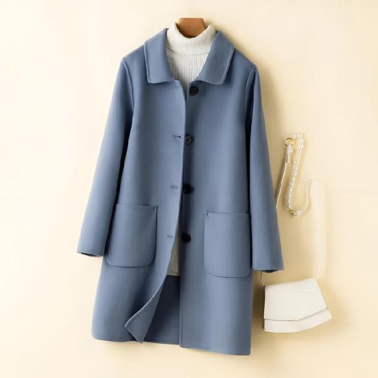 Wool Blend Coat Single Breasted Mid-Length Pea Coat Notch Lapel