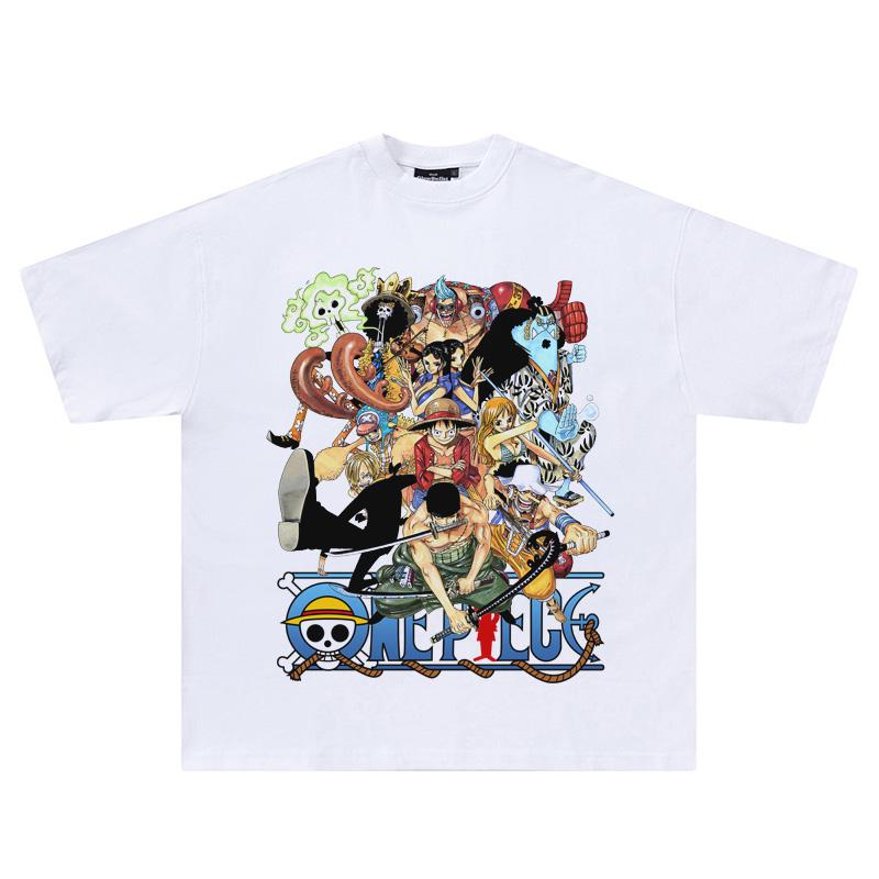 ONE PIECE ONE PIECE T-shirt, Luffy Animation Vintage American Small Neckline Short Sleeve Hip Hop Street Blockbuster
