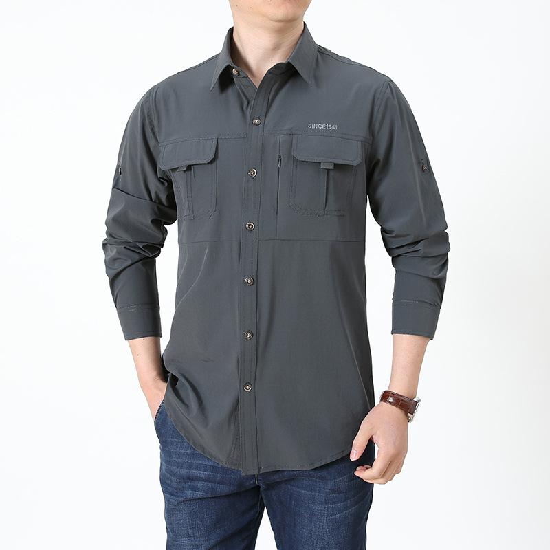 Быстросохнущие рубашки с длинными рукавами, сетчатые дышащие рубашки для рыбалки, мужские рубашки-карго для походов и работы, большие размеры