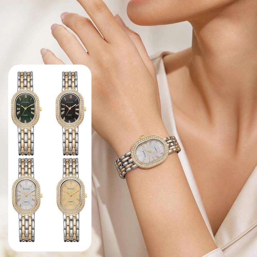 Rhinestone Encrusted Ladies Wristwatch Oval Dial Vintage Female Clock Business Occasion