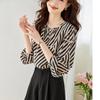 Spring Autumn New Style Round Neck Chiffon Shirt Top Women's Fashion Classic Striped Loose Pullover