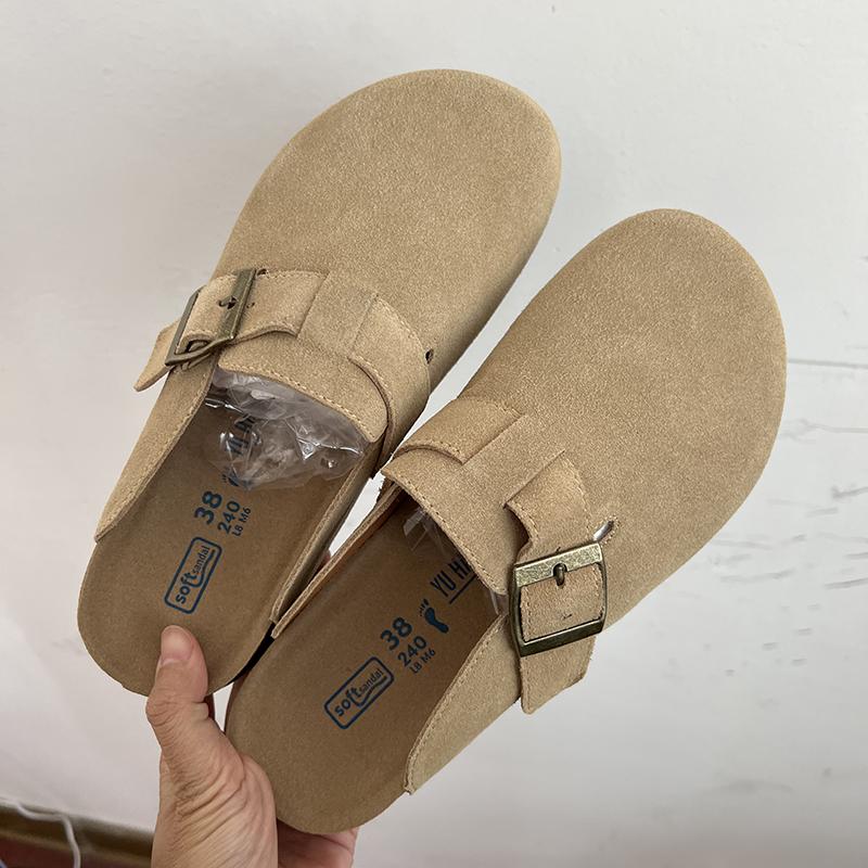 Модные женские тапочки с закрытым носком из коровьей замши, пробковые сандалии для женщин, ретро-модные садовые мюли, женские тапочки