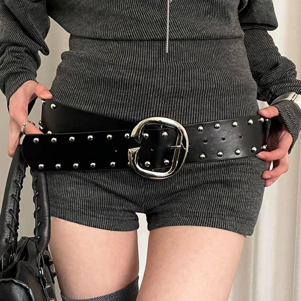 Gothic Wide Women's Belt Designer Dress Jeans Belt Vintage Rivet Waist Belt Streetwear