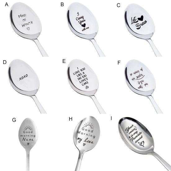 Кофейная ложка с выгравированными буквами, длинная ручка, зеркальная поверхность, нержавеющая, легко чистящаяся посуда, пищевой класс