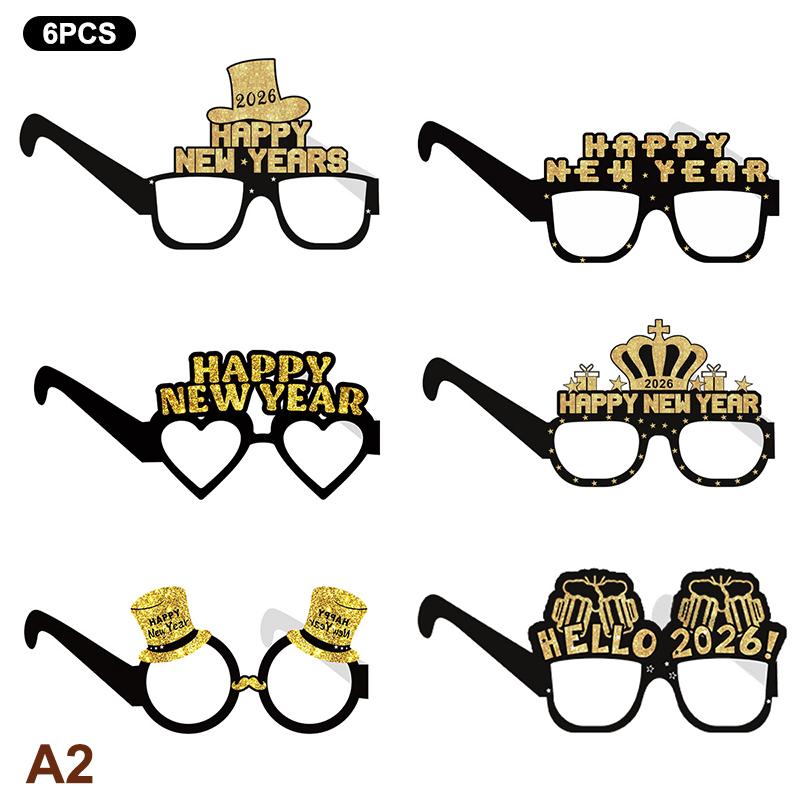 Бумажные очки на Новый год 2026 6/12 шт. Праздничные очки для новогодней вечеринки Веселый фотореквизит Украшение для новогодней вечеринки Универсальный размер