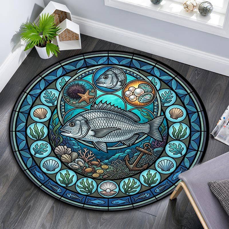 Marine Life Glass Round Area Rug Under Office Chairs Bedroom Living Room Home Decor