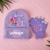 K-Pop Demon Hunters Girls Children Knitted Hat Gloves Cute Cartoon Letter Warm Cap Screen Gloved Kids Birthday Gifts 2PCS A Set