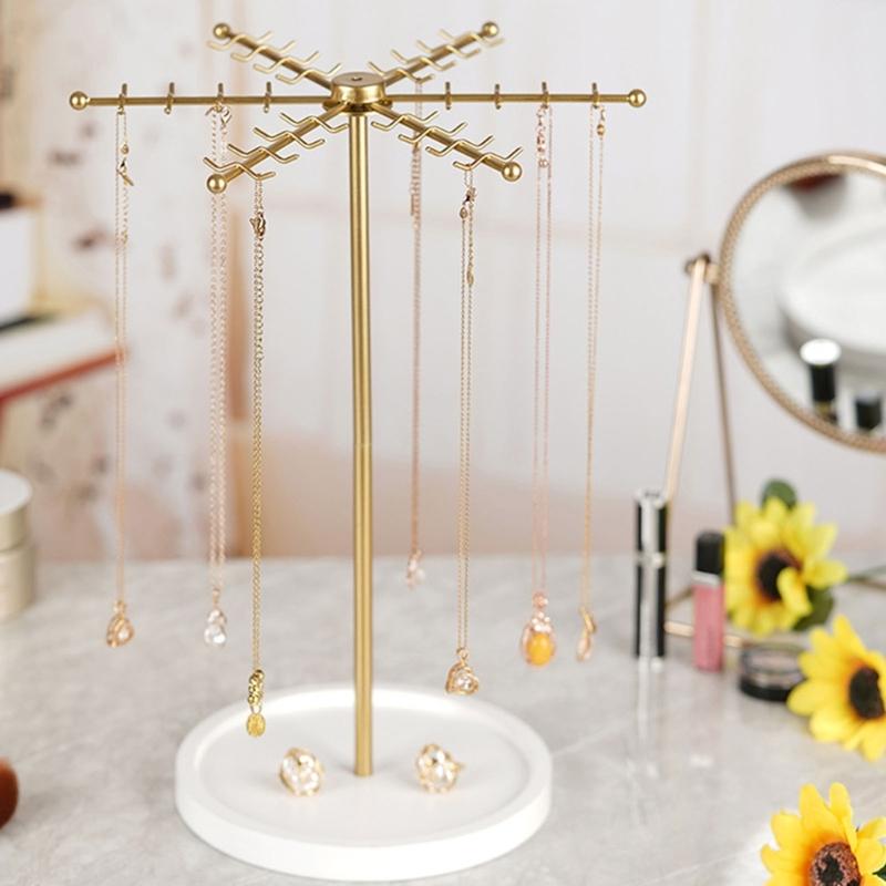48 Hook Gold Metal Jewelry Holder With 360 Degree Rotation Large Capacity For Necklace Bracelet Storage Fashionable Gift