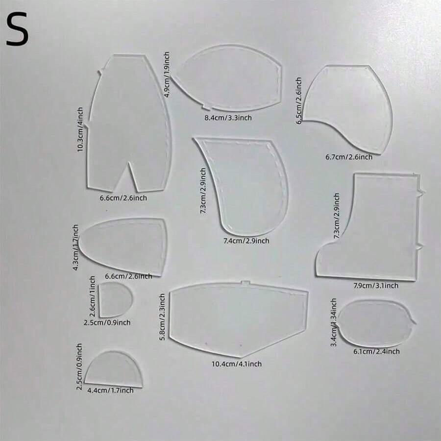 10pcs/Set Creative Acrylic Memory Bear Templates Patchwork Cutting Ruler DIY Child Toy Gift Home Sewing Pattern With Instruction